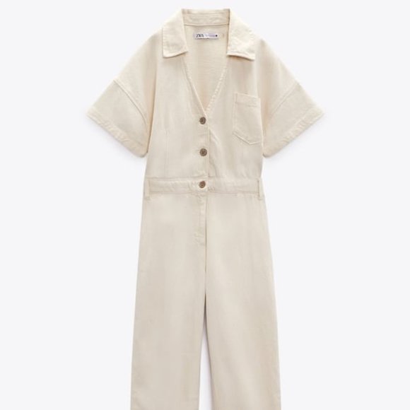 Zara Cream Denim Jumpsuit - Picture 1 of 8
